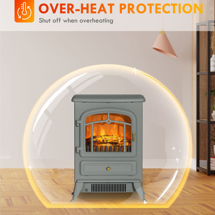 22 Inch Gray Electric Fireplace Stove Heater with Realistic Flame Effect - Monsta Online