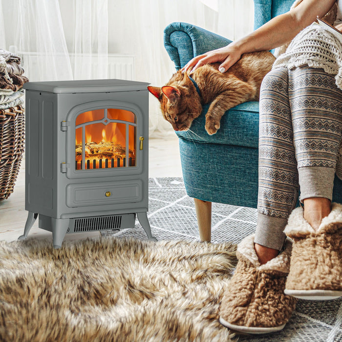 22 Inch Gray Electric Fireplace Stove Heater with Realistic Flame Effect - Monsta Online