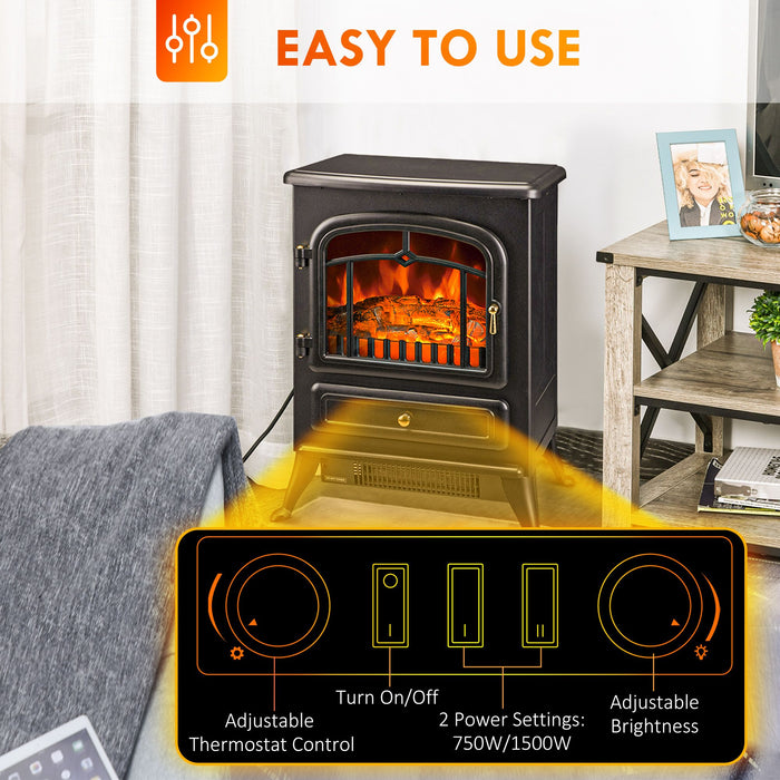 22 Inch Freestanding Electric Fireplace Heater with Realistic Flame in Black - Monsta Online