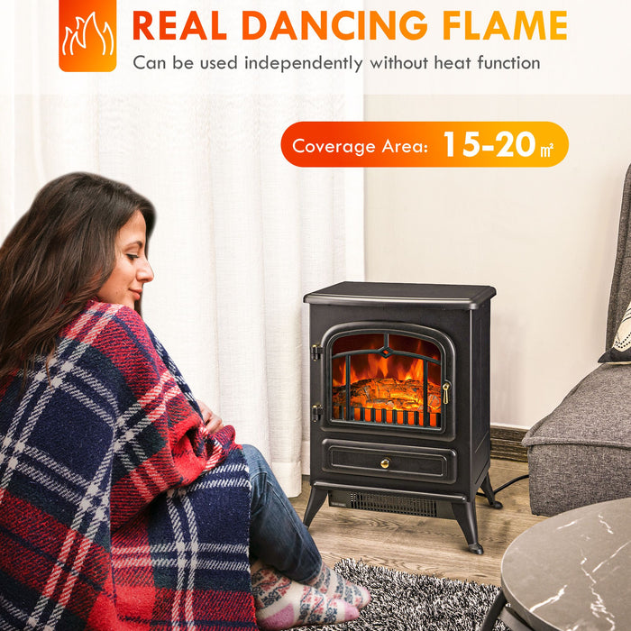 22 Inch Freestanding Electric Fireplace Heater with Realistic Flame in Black - Monsta Online