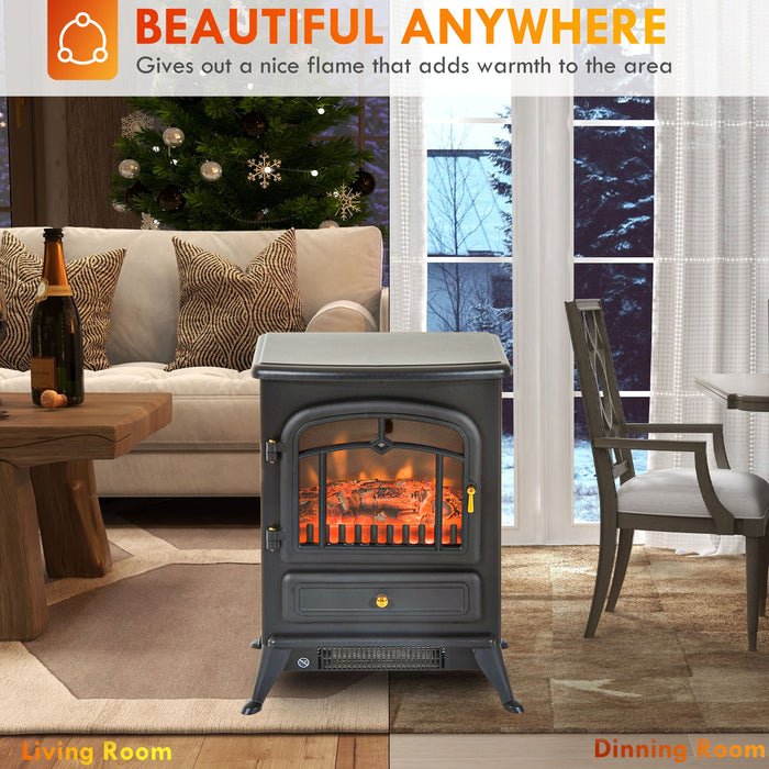 22 Inch Freestanding Electric Fireplace Heater with Realistic Flame in Black - Monsta Online