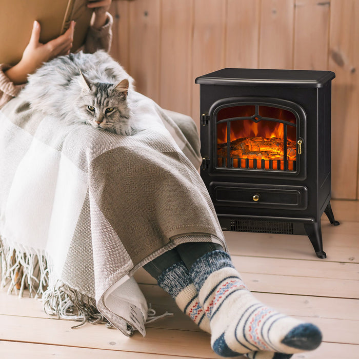 22 Inch Freestanding Electric Fireplace Heater with Realistic Flame in Black - Monsta Online