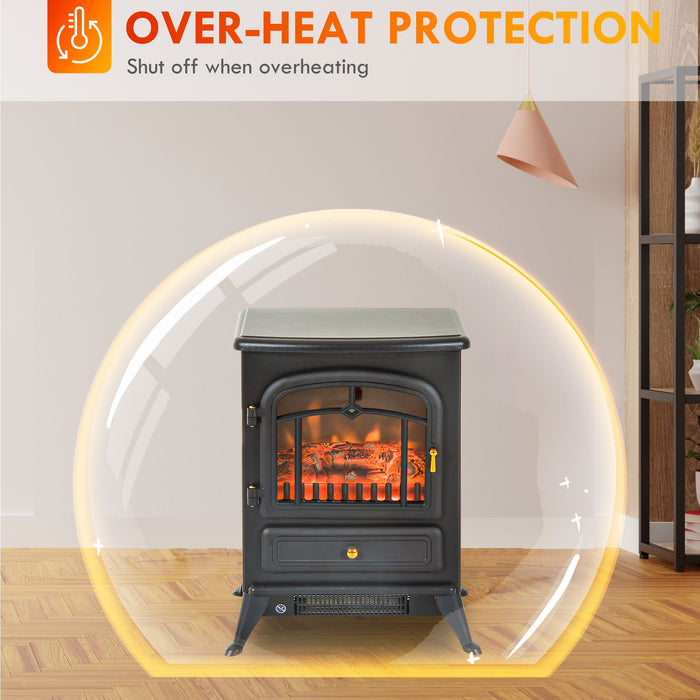 22 Inch Freestanding Electric Fireplace Heater with Realistic Flame in Black - Monsta Online