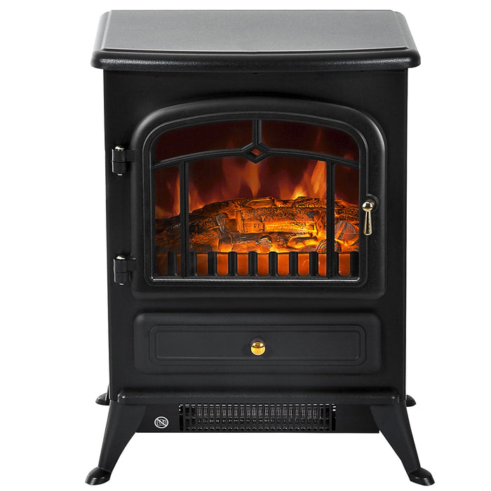 22 Inch Freestanding Electric Fireplace Heater with Realistic Flame in Black - Monsta Online