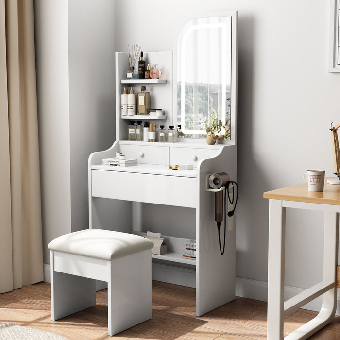 White Light - Up Vanity Desk with Mirror 3 Color LED and Cushioned Stool Set - Monsta Online