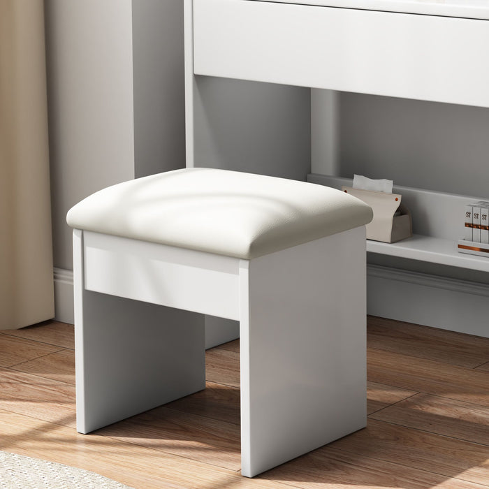 White Light - Up Vanity Desk with Mirror 3 Color LED and Cushioned Stool Set - Monsta Online