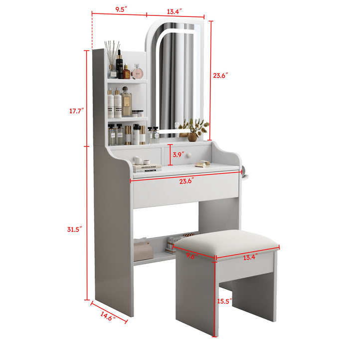 White Light - Up Vanity Desk with Mirror 3 Color LED and Cushioned Stool Set - Monsta Online