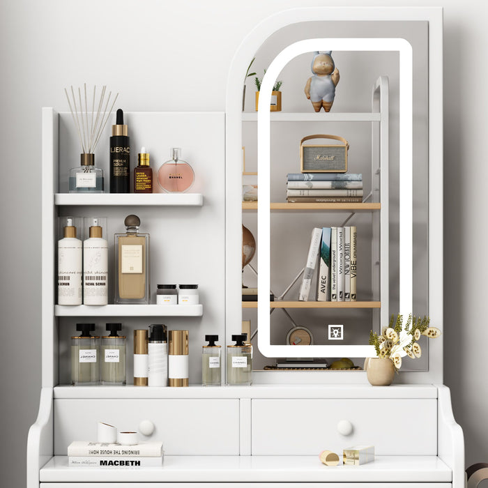 White Light - Up Vanity Desk with Mirror 3 Color LED and Cushioned Stool Set - Monsta Online