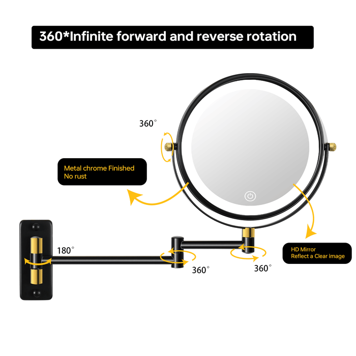 8.6 Inch Wall Mounted LED Vanity Mirror with 360 Swivel Extension Arm - Monsta Online