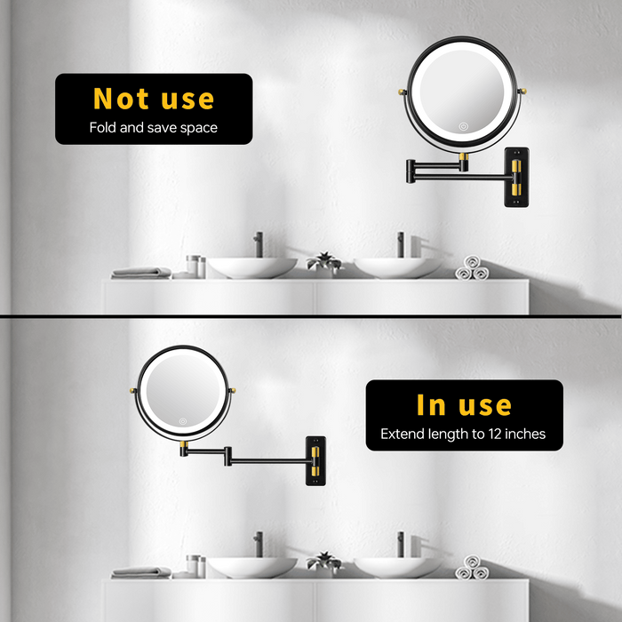 8.6 Inch Wall Mounted LED Vanity Mirror with 360 Swivel Extension Arm - Monsta Online