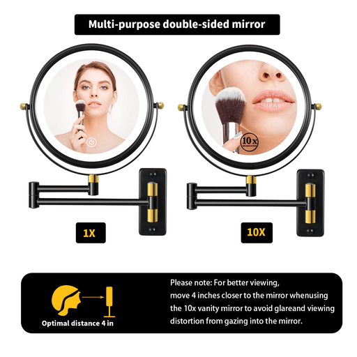 8.6 Inch Wall Mounted LED Vanity Mirror with 360 Swivel Extension Arm - Monsta Online