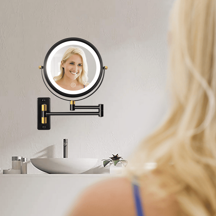 8.6 Inch Wall Mounted LED Vanity Mirror with 360 Swivel Extension Arm - Monsta Online