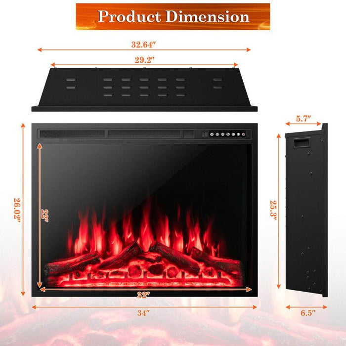 37 Inch Recessed Electric Fireplace Insert with Remote and Flame Settings - Monsta Online