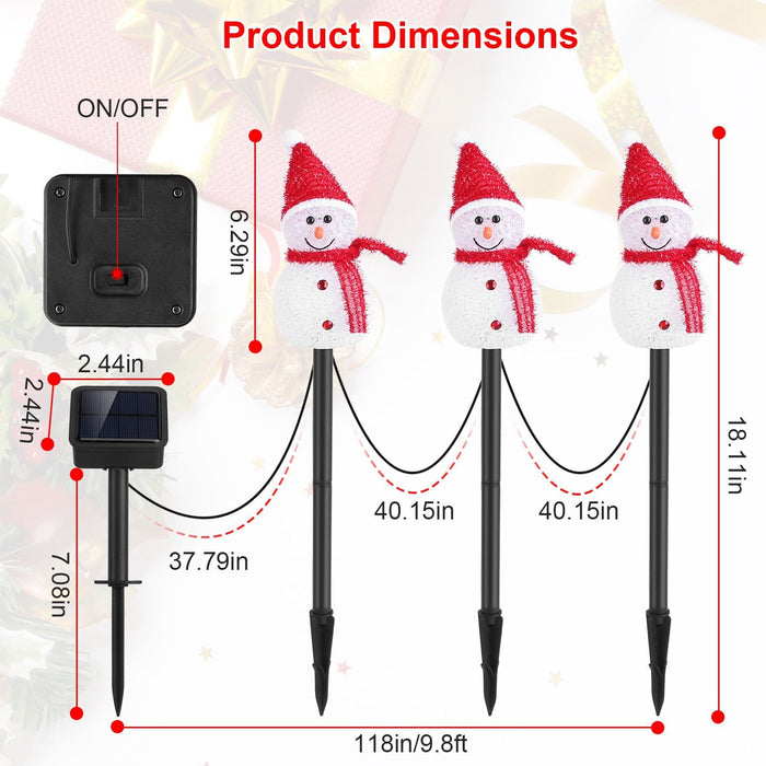 3 - Pack Solar Powered Christmas Snowman Stake Lights, Weatherproof Yard Decor - Monsta Online