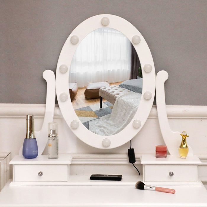 Elegant Vanity Desk with Mirror 10 LED Lights 5 Drawers and Cushioned Stool - Monsta Online