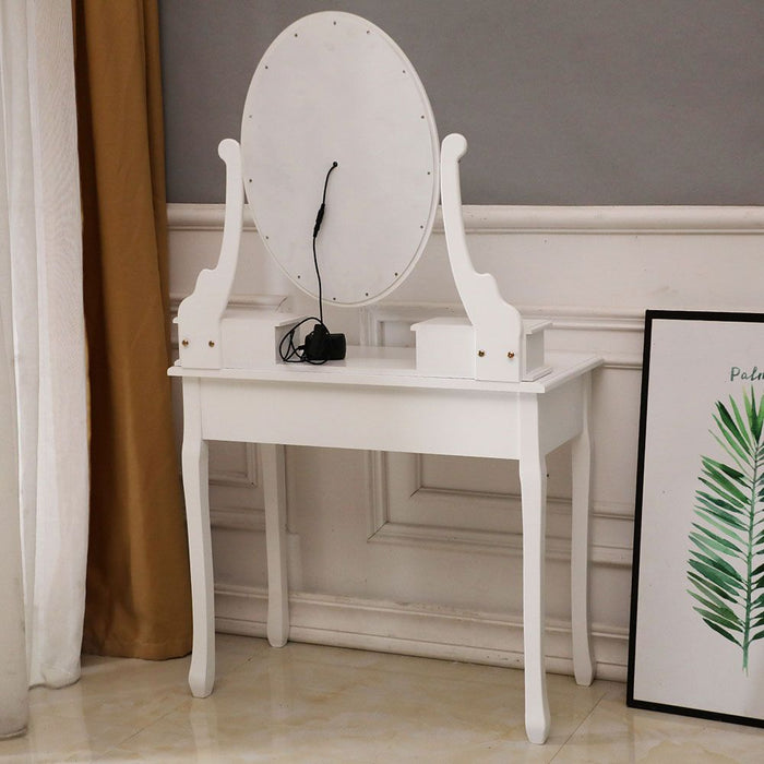 Elegant Vanity Desk with Mirror 10 LED Lights 5 Drawers and Cushioned Stool - Monsta Online