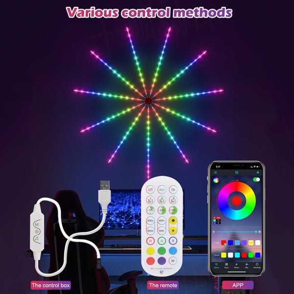 RGB Christmas Firework LED Strip Lights with Music Sync and App Control - Monsta Online