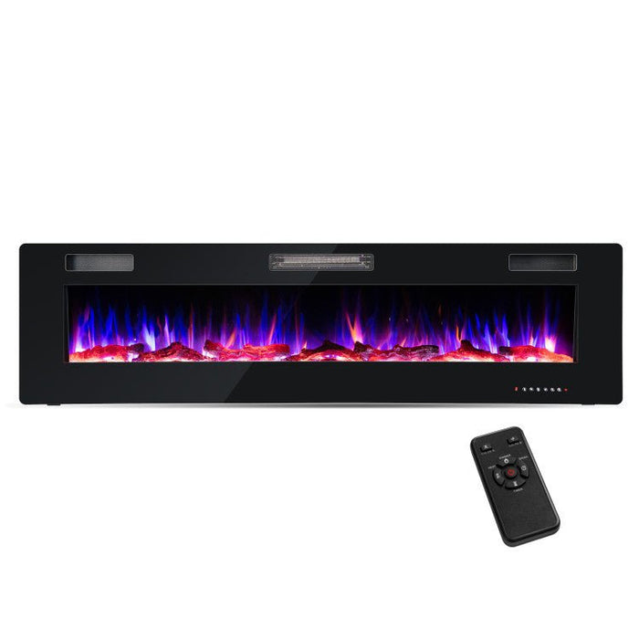 68 Inch Ultra - Thin Wall Mounted Electric Fireplace Insert with Remote, Crystals and Logs - Monsta Online