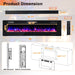 68 Inch Ultra - Thin Wall Mounted Electric Fireplace Insert with Remote, Crystals and Logs - Monsta Online