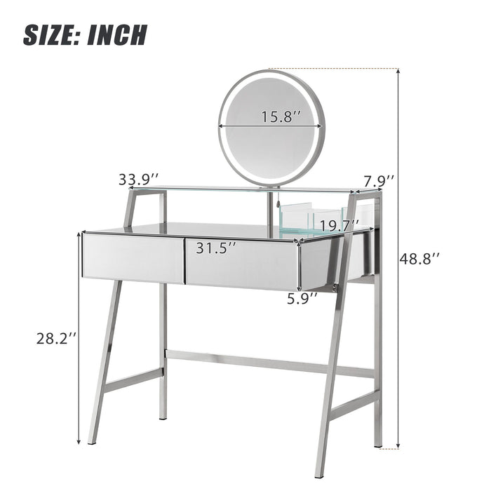 Elegant Makeup Vanity with Mirror Lights Drawers Metal Build and Charging Station - Monsta Online