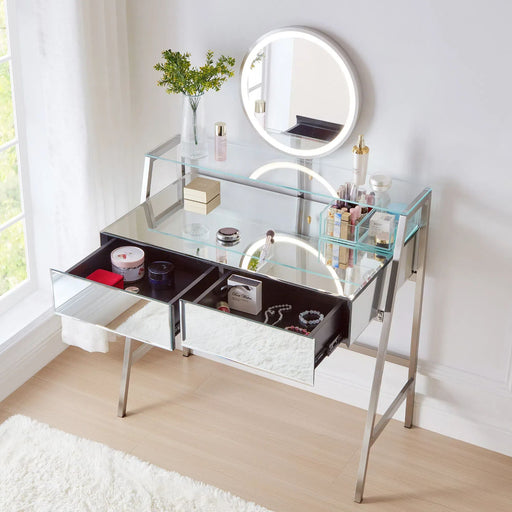 Elegant Makeup Vanity with Mirror Lights Drawers Metal Build and Charging Station - Monsta Online