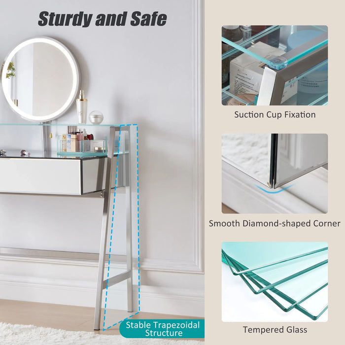 Elegant Makeup Vanity with Mirror Lights Drawers Metal Build and Charging Station - Monsta Online