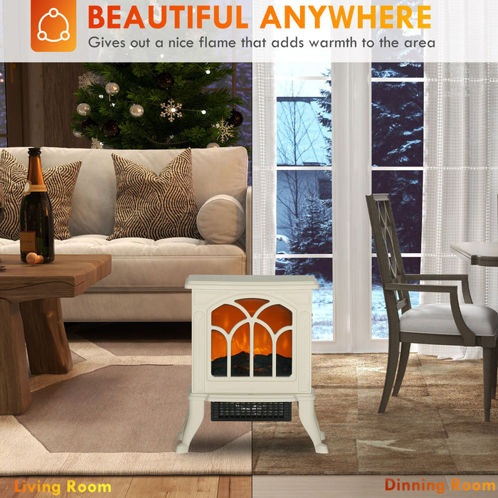 17 Inch Freestanding Electric Fireplace Heater with Realistic Flame Beige - Monsta Online