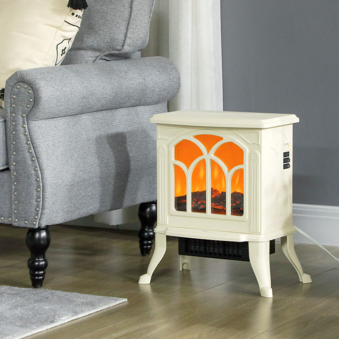 17 Inch Freestanding Electric Fireplace Heater with Realistic Flame Beige - Monsta Online