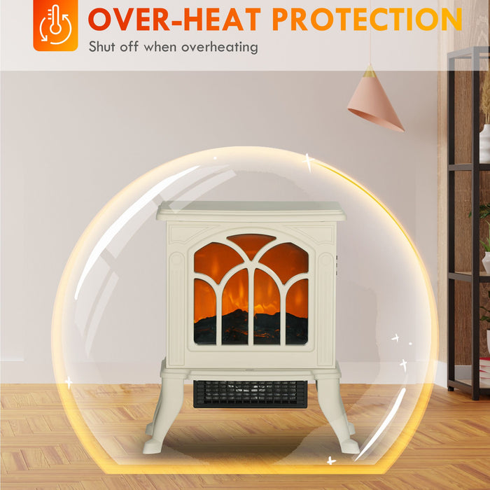 17 Inch Freestanding Electric Fireplace Heater with Realistic Flame Beige - Monsta Online