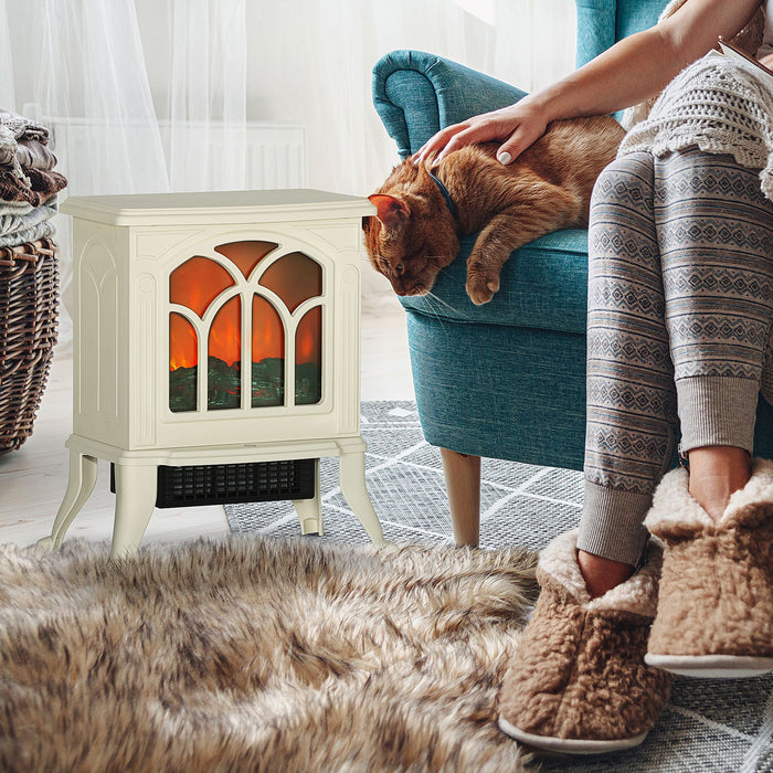 17 Inch Freestanding Electric Fireplace Heater with Realistic Flame Beige - Monsta Online