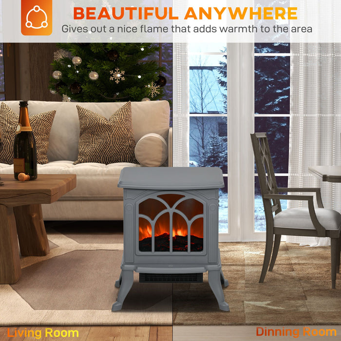 17 Inch Gray Electric Fireplace Stove Heater with Realistic Flame and Logs - Monsta Online