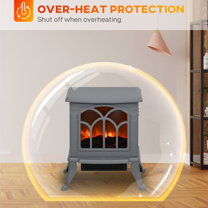 17 Inch Gray Electric Fireplace Stove Heater with Realistic Flame and Logs - Monsta Online