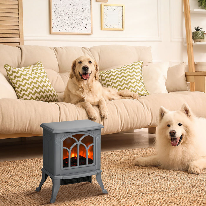 17 Inch Gray Electric Fireplace Stove Heater with Realistic Flame and Logs - Monsta Online