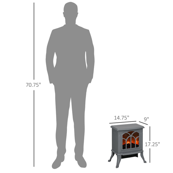 17 Inch Gray Electric Fireplace Stove Heater with Realistic Flame and Logs - Monsta Online