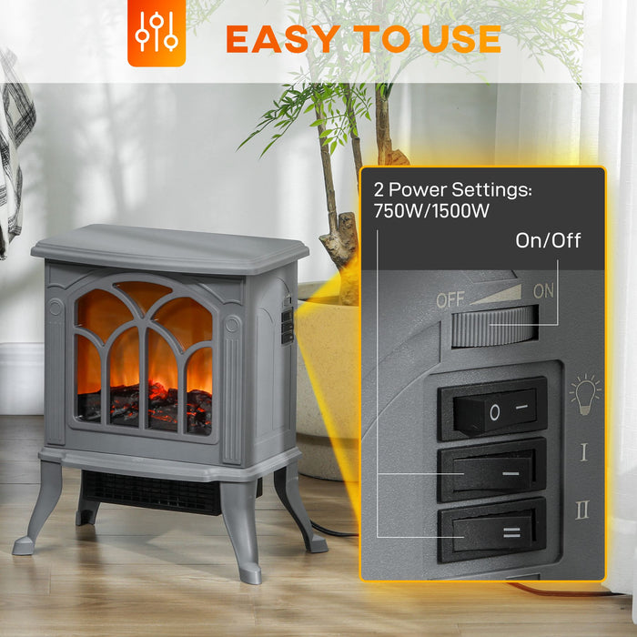 17 Inch Gray Electric Fireplace Stove Heater with Realistic Flame and Logs - Monsta Online
