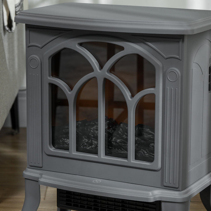 17 Inch Gray Electric Fireplace Stove Heater with Realistic Flame and Logs - Monsta Online