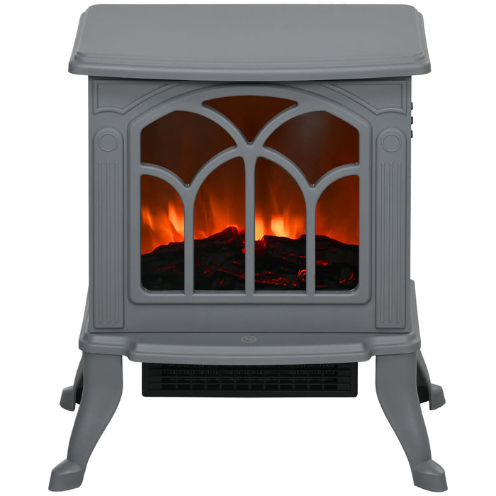 17 Inch Gray Electric Fireplace Stove Heater with Realistic Flame and Logs - Monsta Online