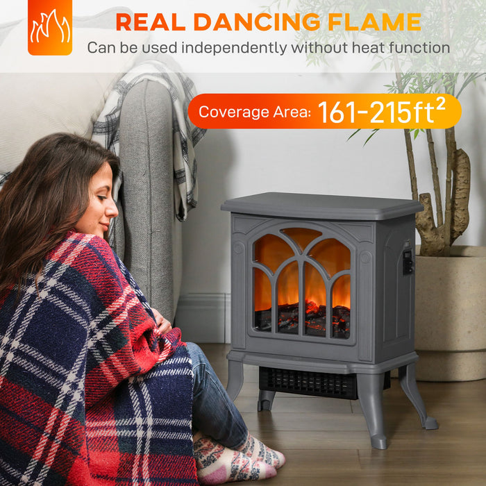 17 Inch Gray Electric Fireplace Stove Heater with Realistic Flame and Logs - Monsta Online