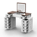 White Vanity Desk with Flip - up LED Mirror, 10 Drawers and Stool - Monsta Online