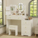 White Makeup Vanity with Round LED Mirror and Cushioned Chair - Monsta Online