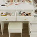 White Makeup Vanity with Round LED Mirror and Cushioned Chair - Monsta Online