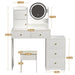 White Makeup Vanity with Round LED Mirror and Cushioned Chair - Monsta Online