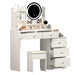 White Makeup Vanity with Round LED Mirror and Cushioned Chair - Monsta Online