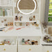 White Makeup Vanity with Round LED Mirror and Cushioned Chair - Monsta Online