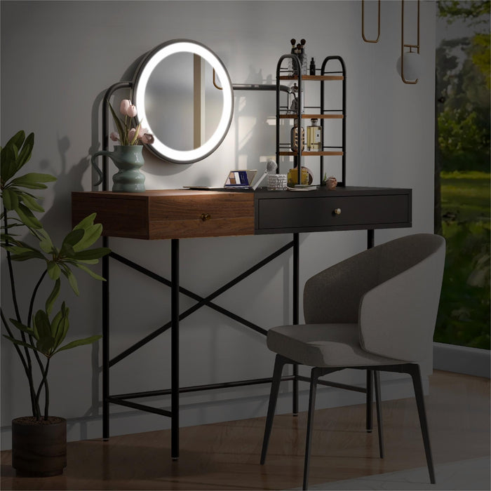 Modern Vanity Desk with LED Mirror and Charging Station for Bedroom Storage - Monsta Online