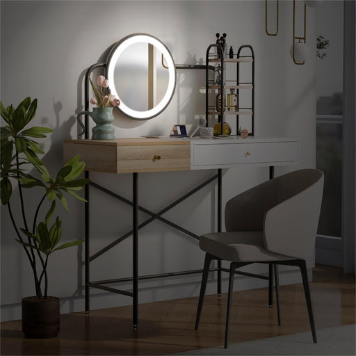Modern Vanity Desk with LED Mirror and Charging Station for Bedroom Storage - Monsta Online
