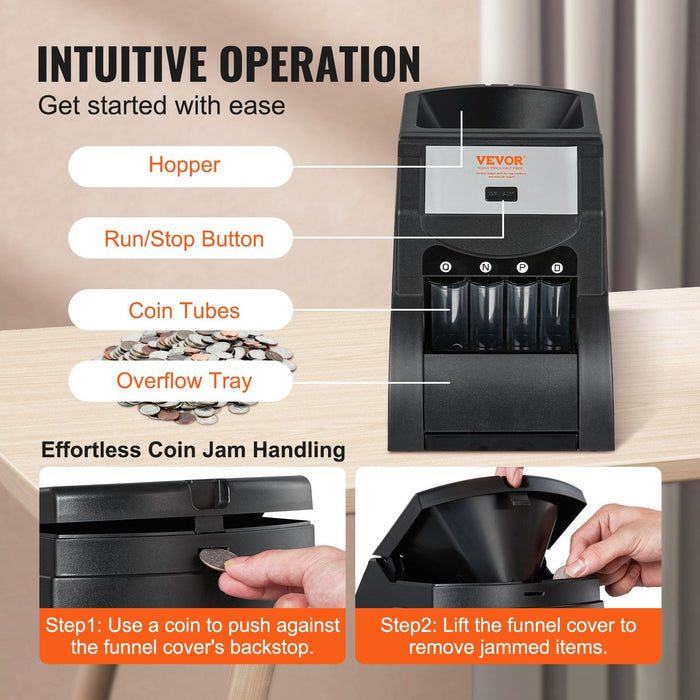Automatic USD Coin Sorter Machine with 230 Coins Per Minute Speed and Tubes - Monsta Online