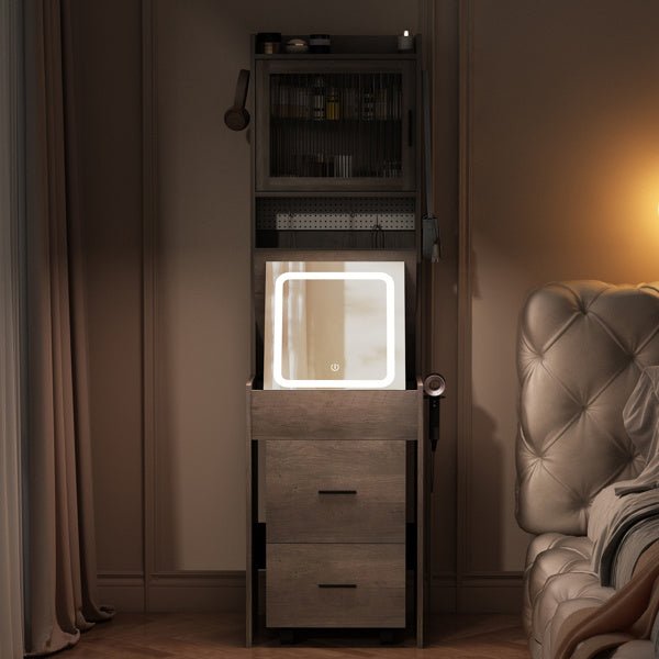 Compact Vanity Desk with LED Mirror and Storage Gray - Monsta Online