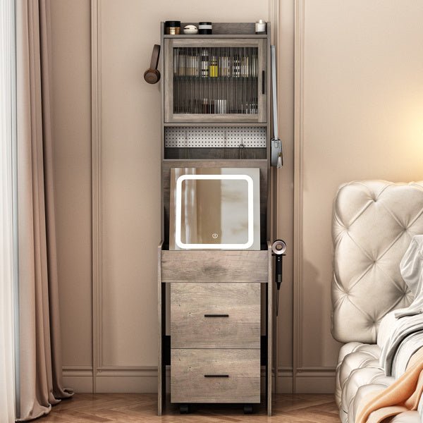 Compact Vanity Desk with LED Mirror and Storage Gray - Monsta Online