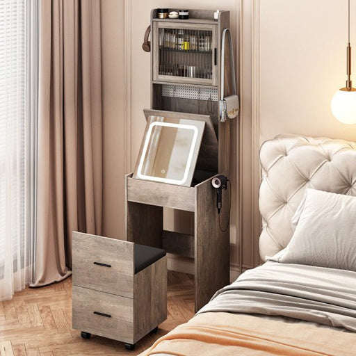 Compact Vanity Desk with LED Mirror and Storage Gray - Monsta Online